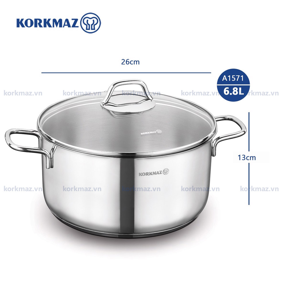 Nồi nấu bếp từ inox cao cấp Korkmaz Perla 6.8l - Ø26x13cm - A1571