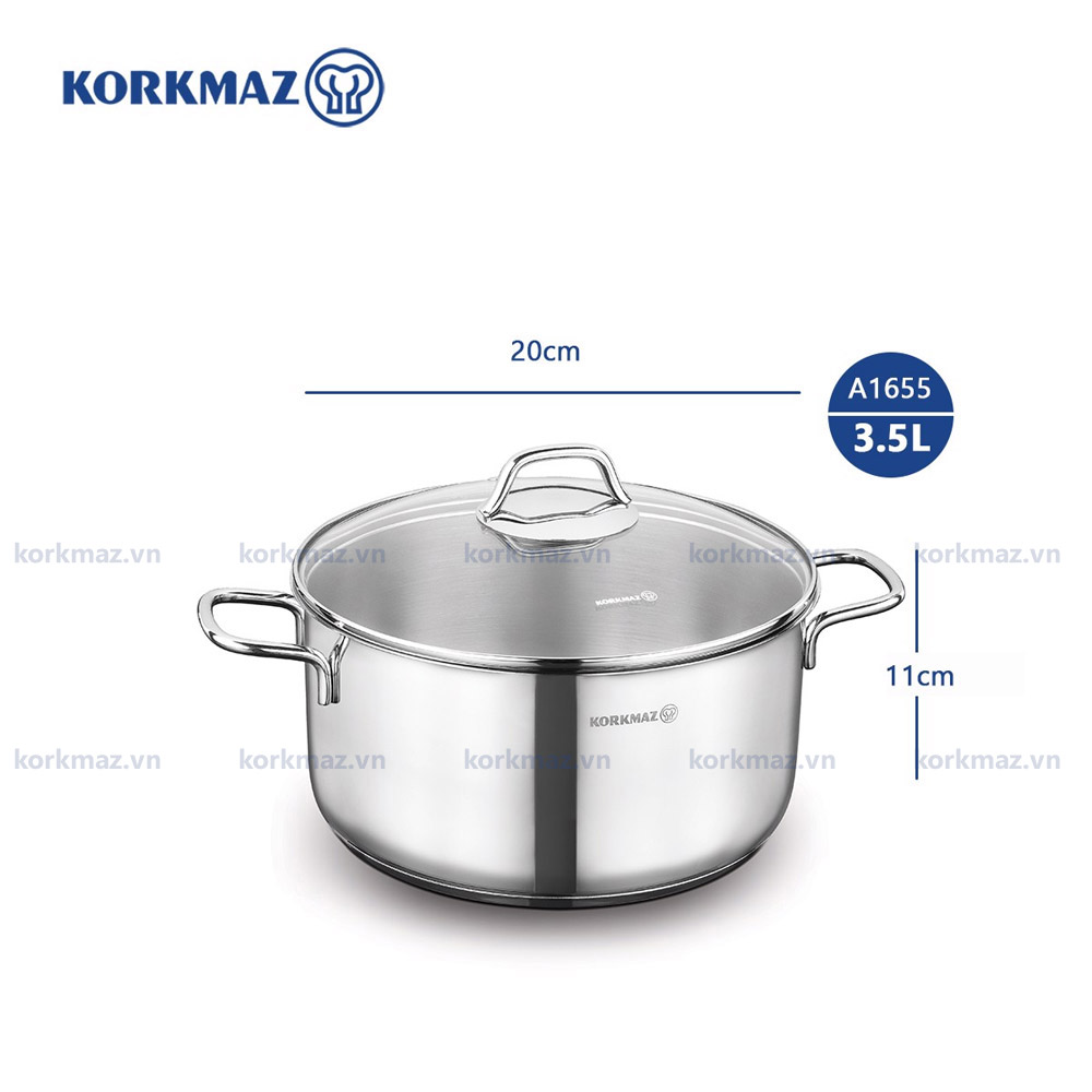 Nồi nấu bếp từ inox cao cấp Korkmaz Perla 3.5 lít - Ø20x11cm - A1655