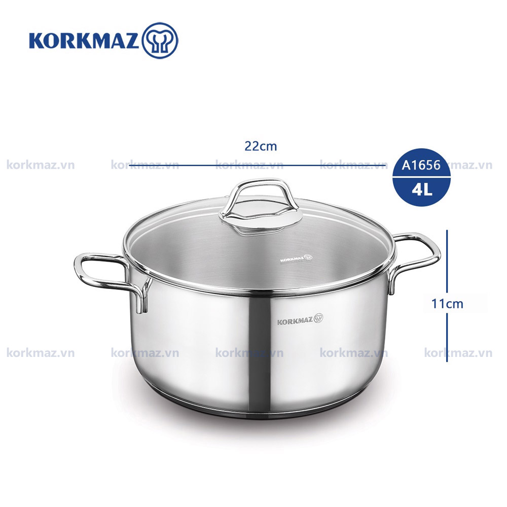 Nồi nấu bếp từ inox cao cấp Korkmaz Perla 4 lít - Ø22x11cm - A1656