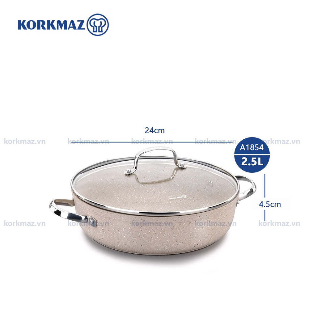 Nồi chống dính bếp từ cao cấp Korkmaz Granita thân thấp 2.5 lít - Ø24x4.5cm - A1854