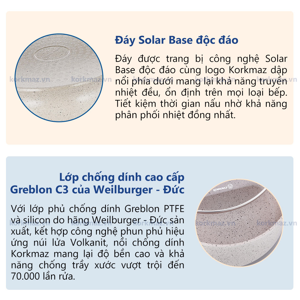 Nồi chống dính bếp từ cao cấp Korkmaz Granita thân thấp 2.5 lít - Ø24x6.5cm - A1854