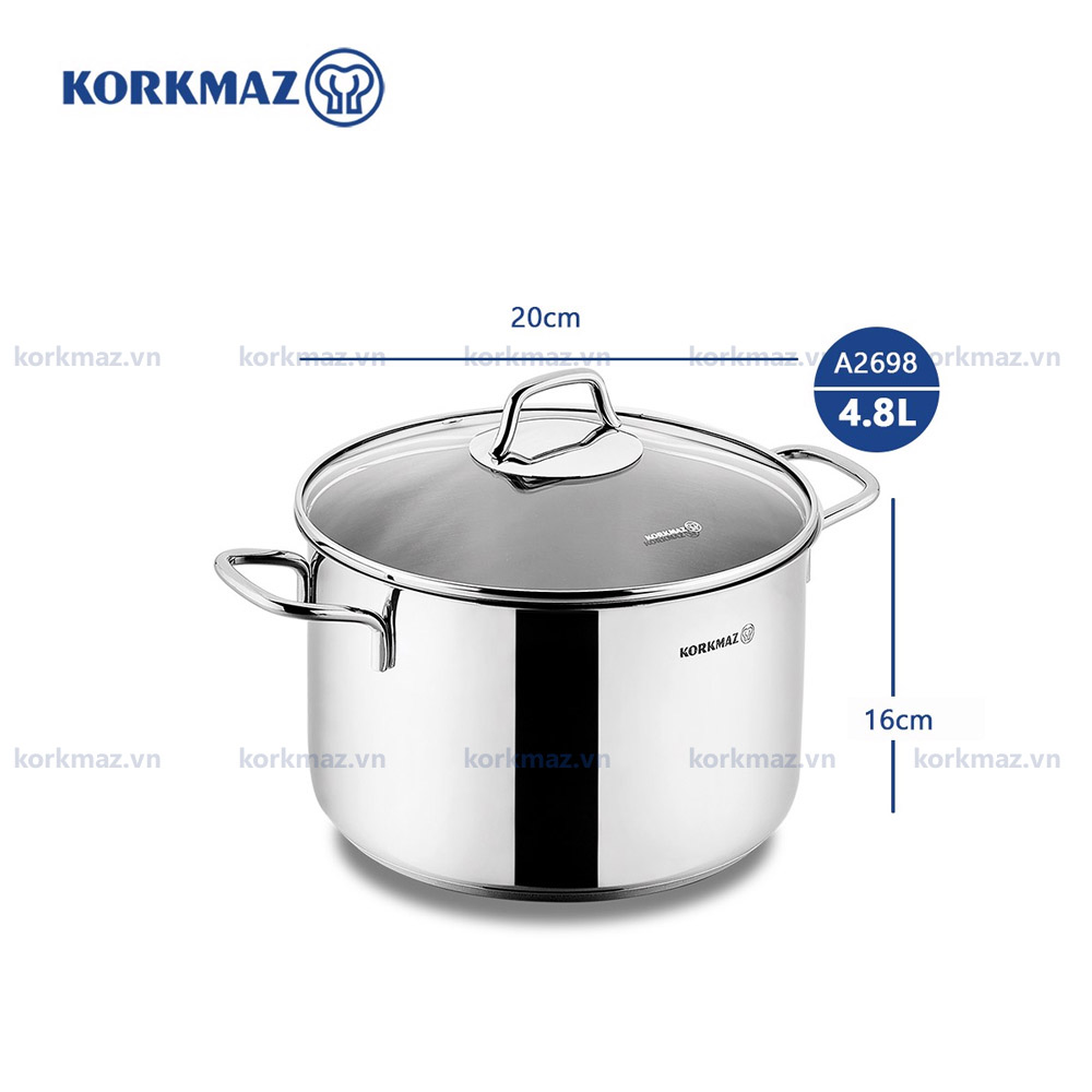Nồi nấu bếp từ inox cao cấp Korkmaz Perla 4.8 lít thân cao - Ø20x16cm - A2698
