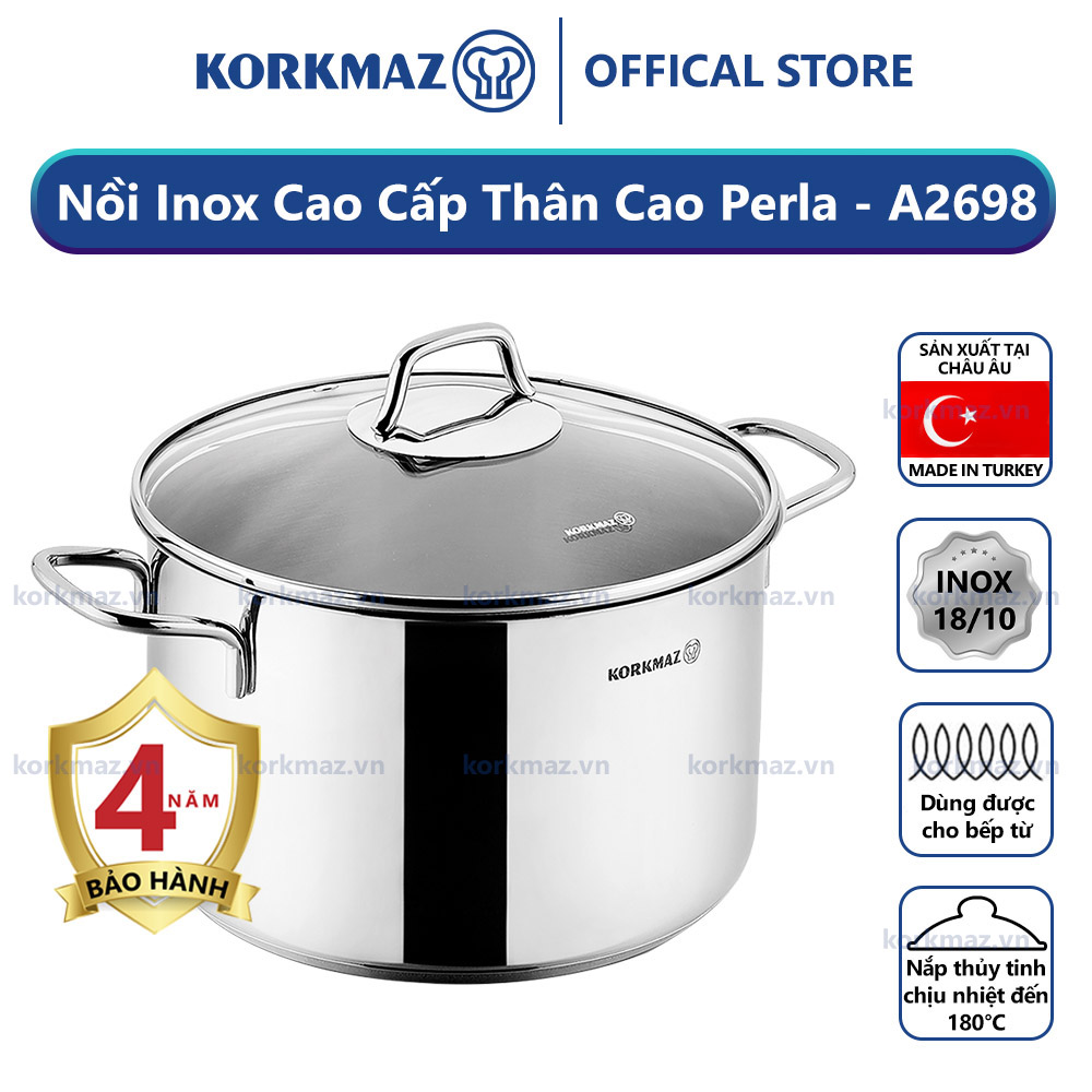 Nồi nấu bếp từ inox cao cấp Korkmaz Perla 4.8 lít thân cao - Ø20x16cm - A2698