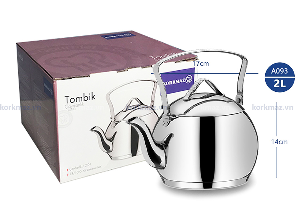 Ấm inox cao cấp Korkmaz Tombik 2 lít - Ø17x14cm  - A093