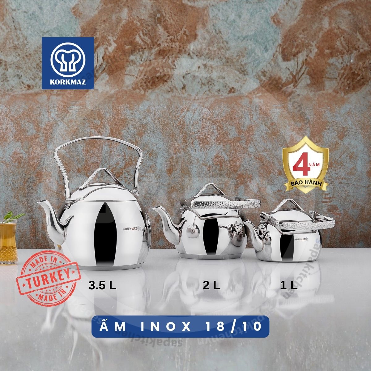 Ấm inox cao cấp Korkmaz Tombik 1 lít - Ø14x11cm - A092