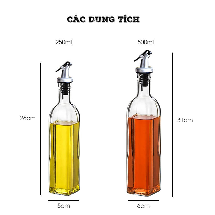 Chai rót gia vị thủy tinh vuông 500ml - SAPATA