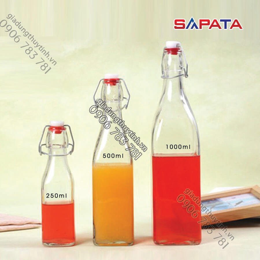 Combo 2 chai thủy tinh vuông nắp cài 250ml - SAPATA
