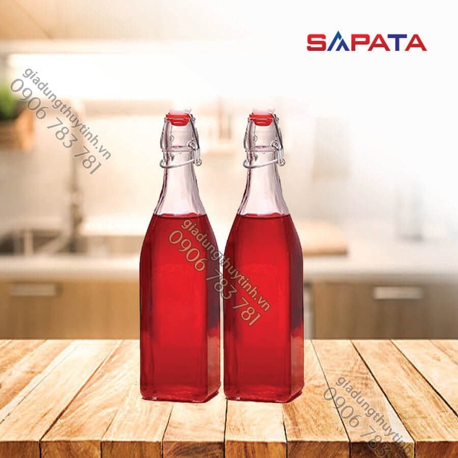 Combo 2 chai thủy tinh vuông nắp cài 500ml - SAPATA