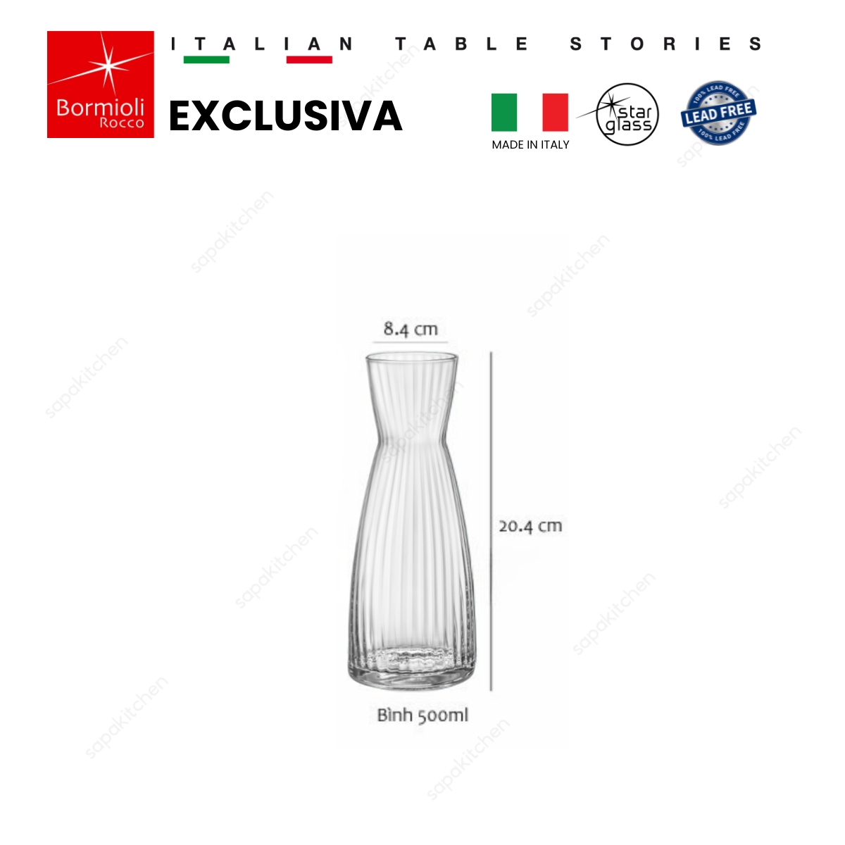 Bình rót thủy tinh Exclusiva 500ml không nắp