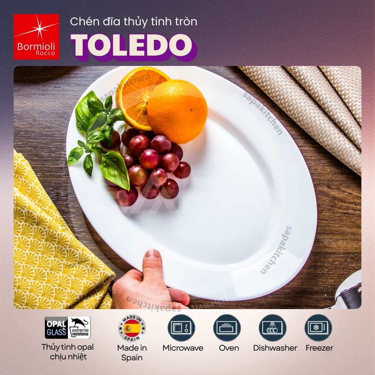 Đĩa thủy tinh oval lớn Toledo 30 cm