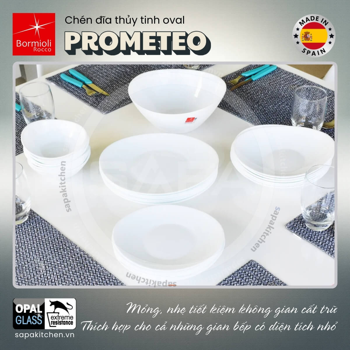 Đĩa thủy tinh oval nhỏ Prometeo 22 x 19 cm