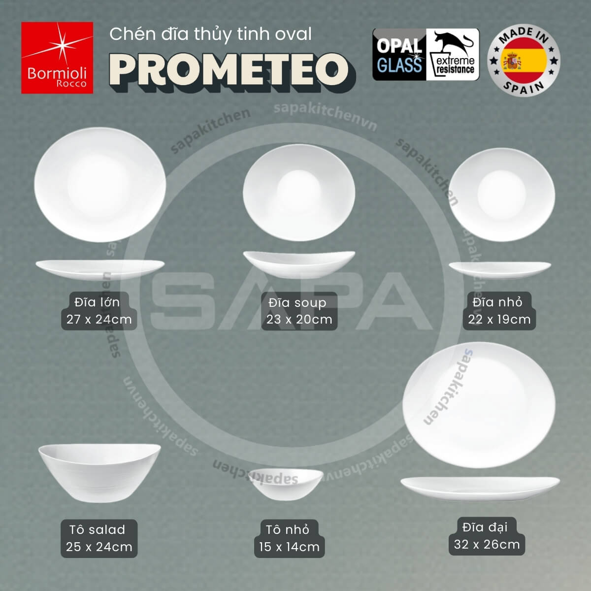 Đĩa thủy tinh oval lớn Prometeo 27 x 24 cm