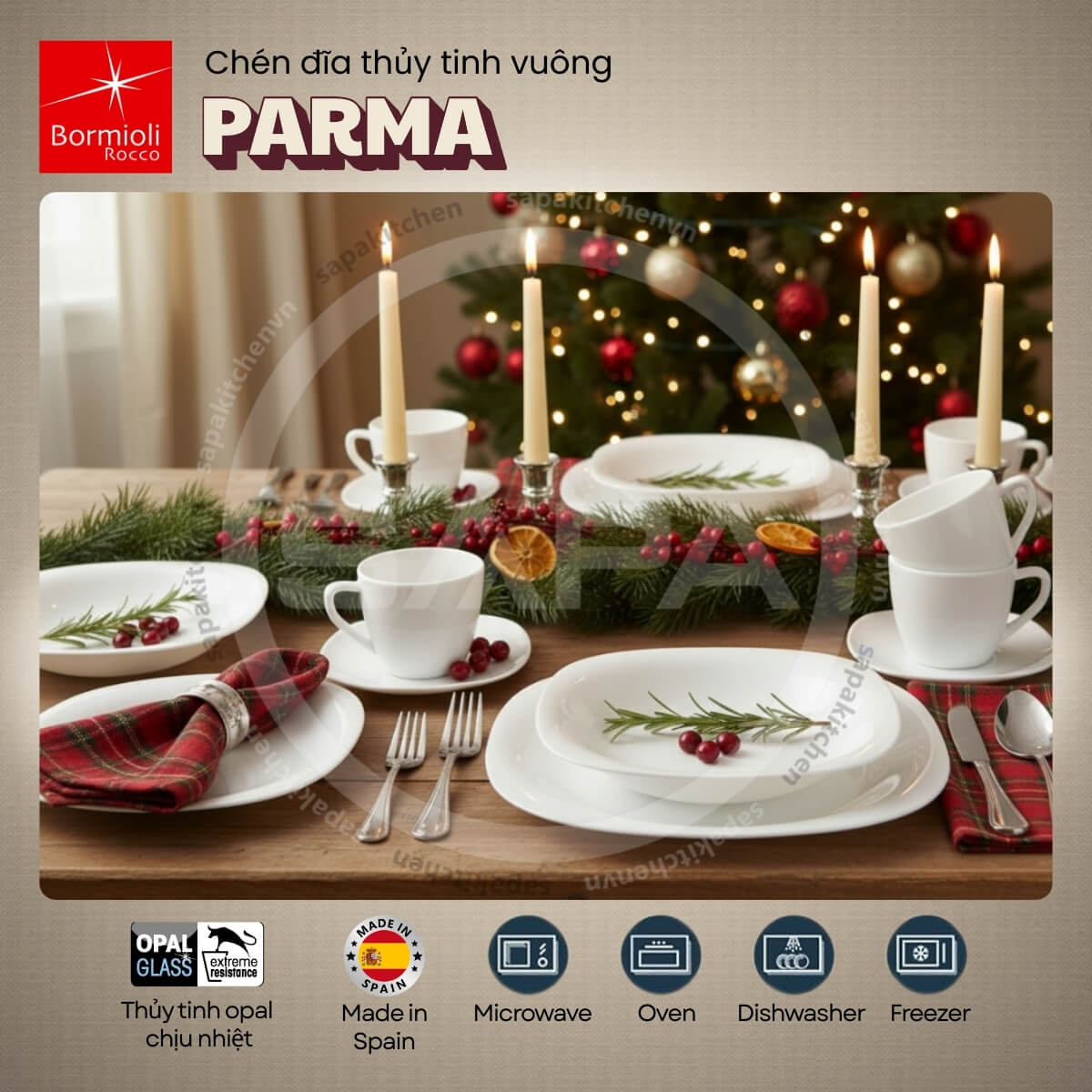 Đĩa soup thủy tinh vuông Parma 23 cm