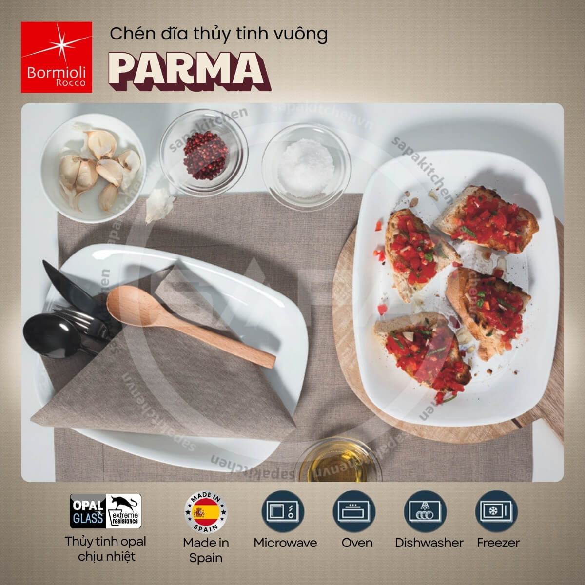 Đĩa thủy tinh chữ nhật lớn Parma 24 x 34 cm