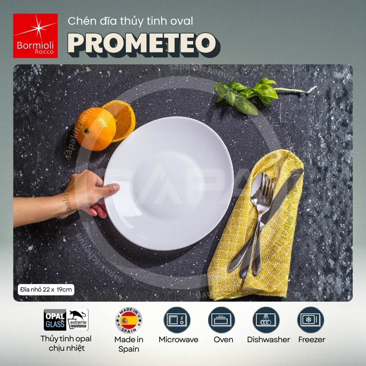 Đĩa thủy tinh oval nhỏ Prometeo 22 x 19 cm