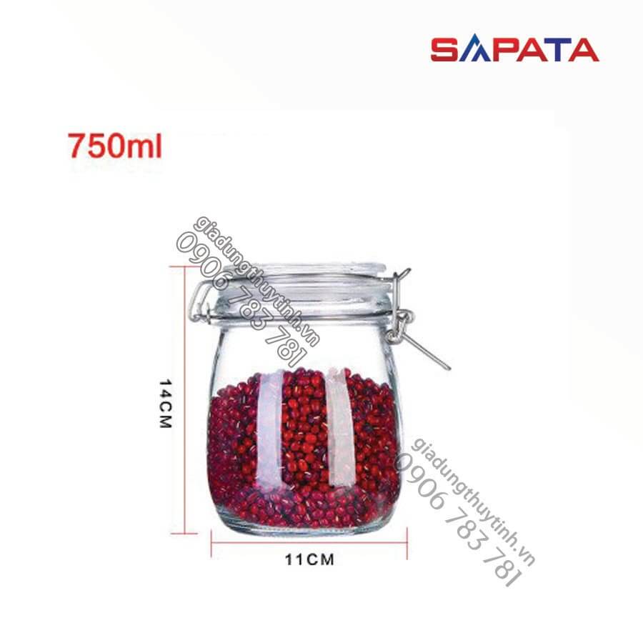 Combo 2 hũ thủy tinh tròn nắp cài inox 0.75L - SAPATA