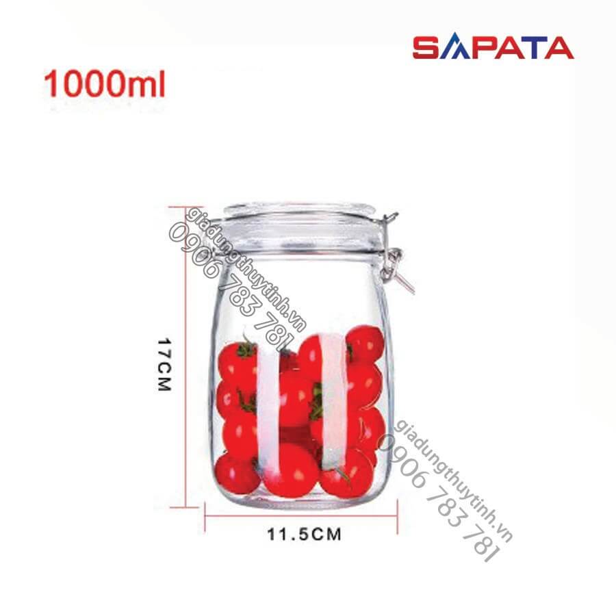 Combo 2 hũ thủy tinh tròn nắp cài inox 1L - SAPATA