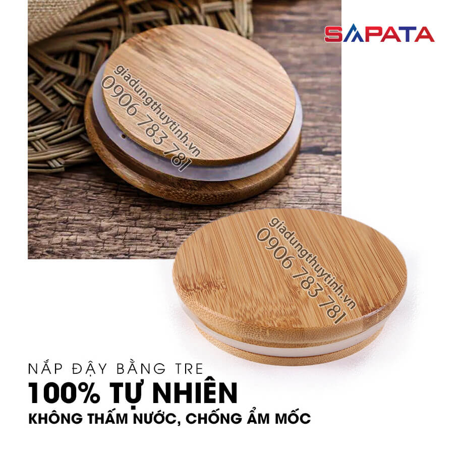 Combo 2 hũ thủy tinh tròn nắp tre hít kín hơi 0,75L - SAPATA