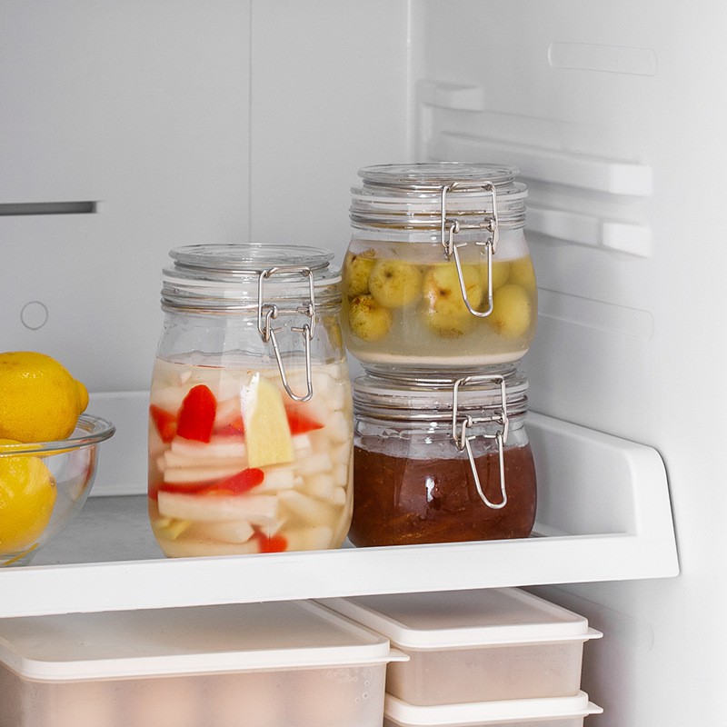 Hũ thủy tinh tròn nắp cài inox 1L - SAPATA