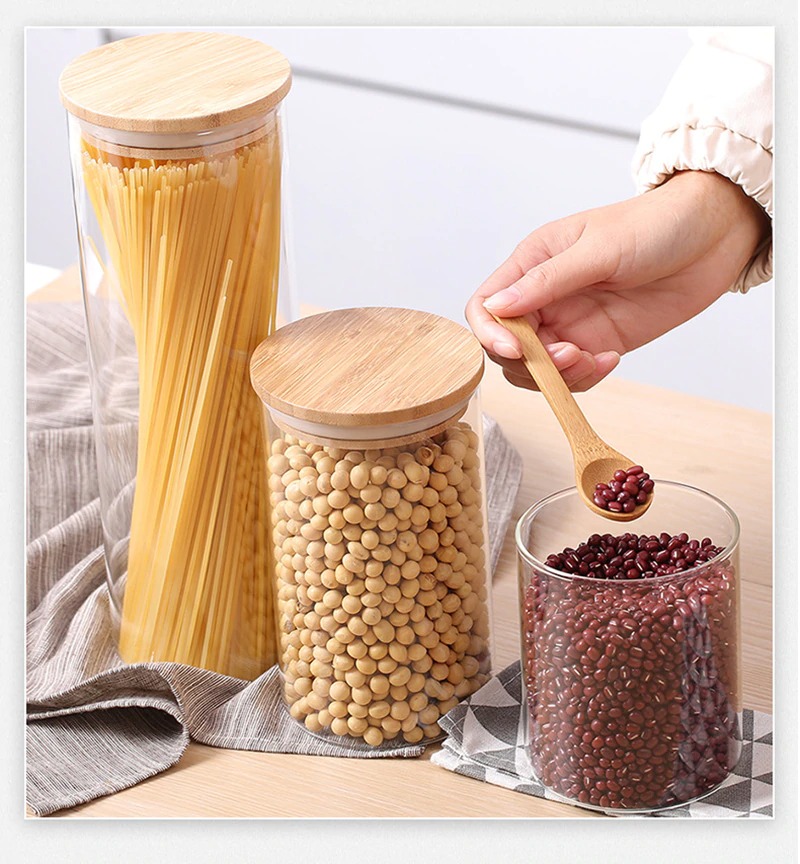 Hũ thủy tinh tròn nắp tre hít kín hơi 1.5L - SAPATA