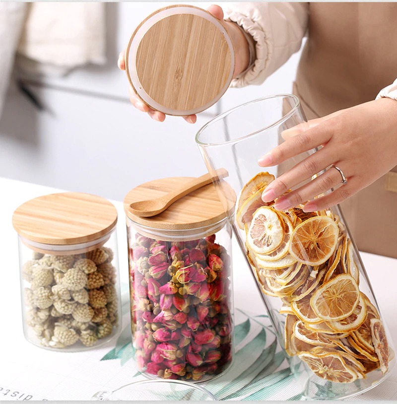 Hũ thủy tinh tròn nắp tre hít kín hơi 1.5L - SAPATA