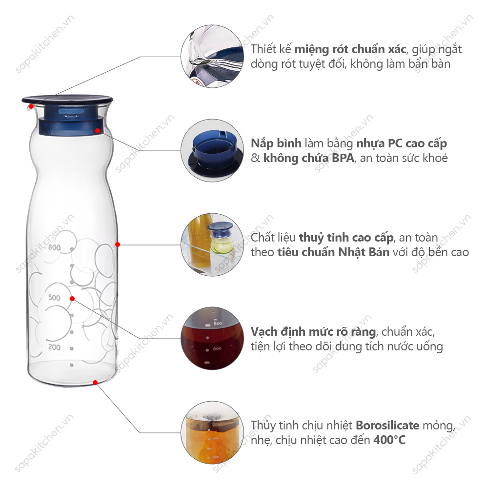 Bình nước thủy tinh chịu nhiệt Iwaki 600ml