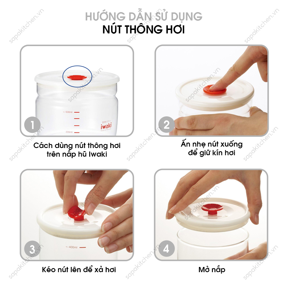 Hũ thủy tinh tròn chịu nhiệt, nắp hít kín hơi Iwaki 550ml