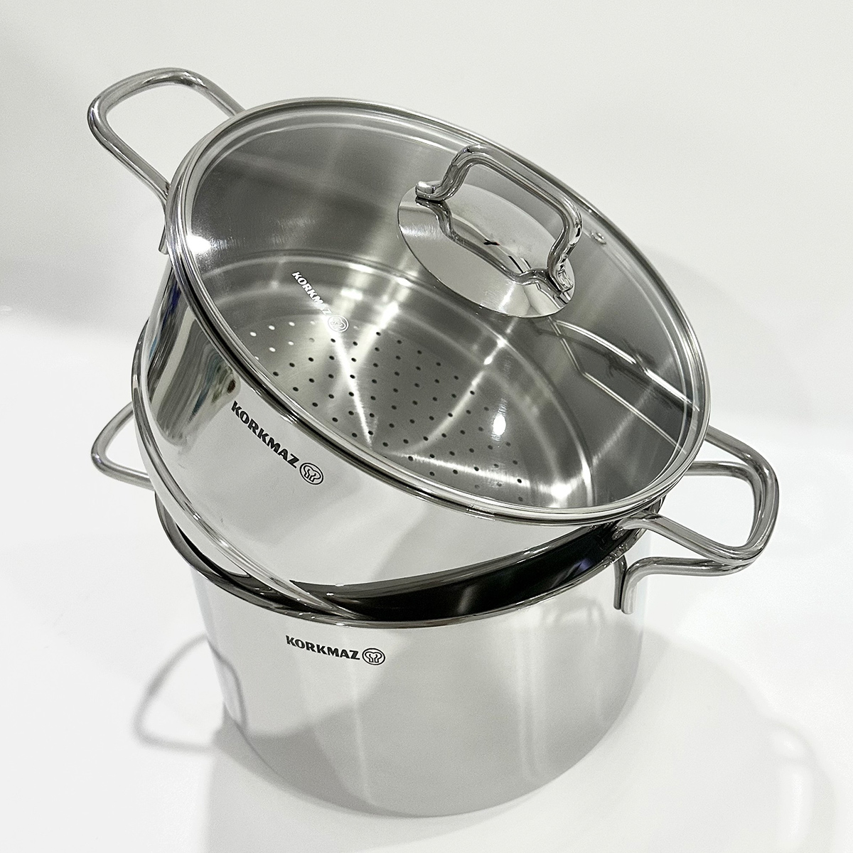 Bộ nồi xửng hấp inox cao cấp Korkmaz Perla - Ø20cm - A1521