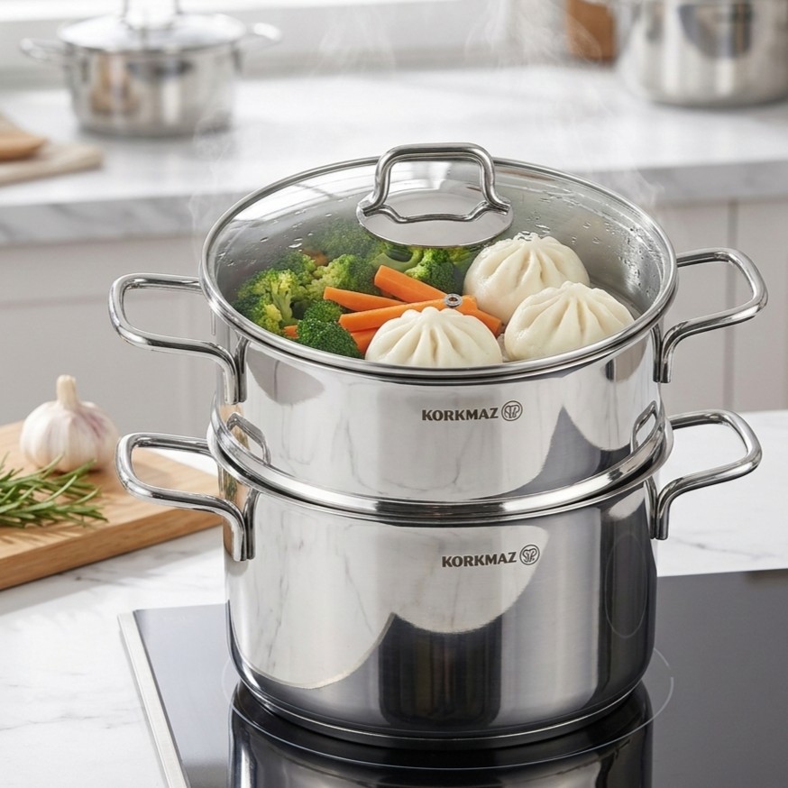 Bộ nồi xửng hấp inox 18/10 Korkmaz Perla 24cm-A1522