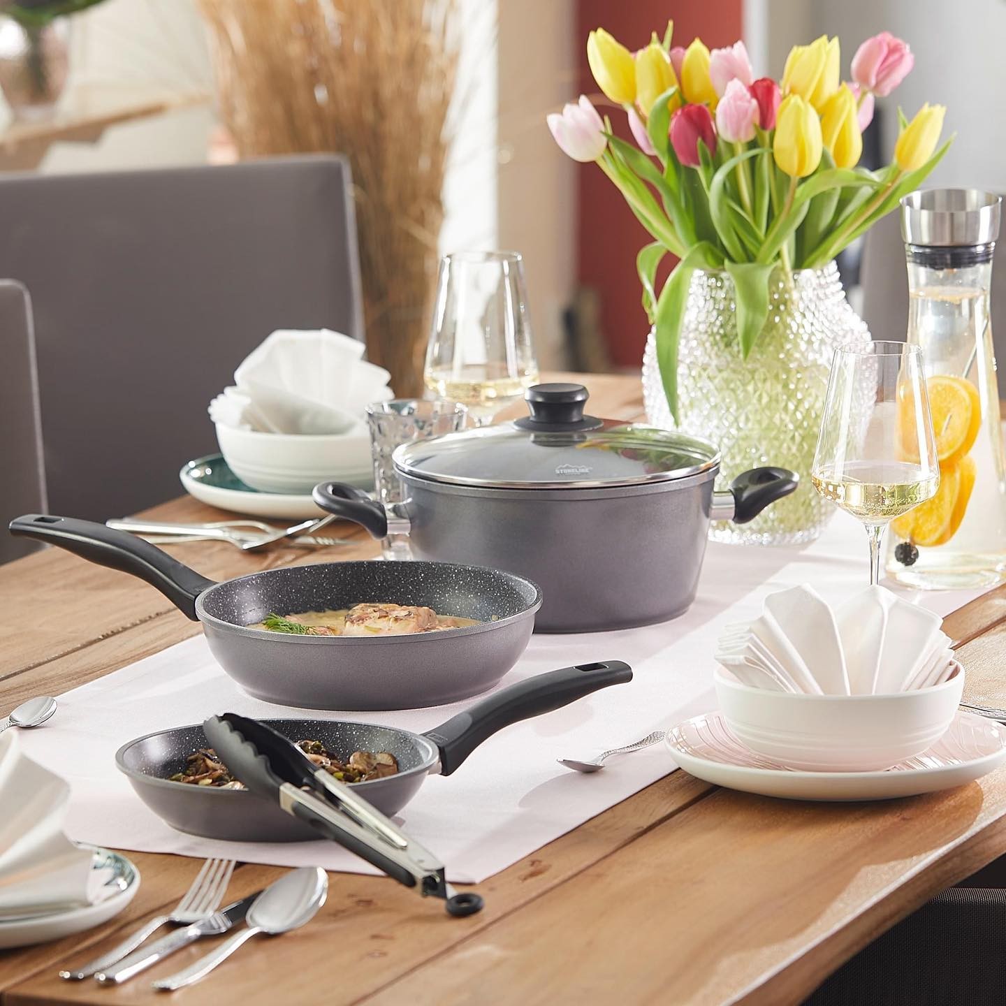 Bộ 3 nồi chảo chống dính Stoneline (Đức) – Lớp Phủ Đá Thiên Nhiên Dùng Cho Bếp Từ - WX7490