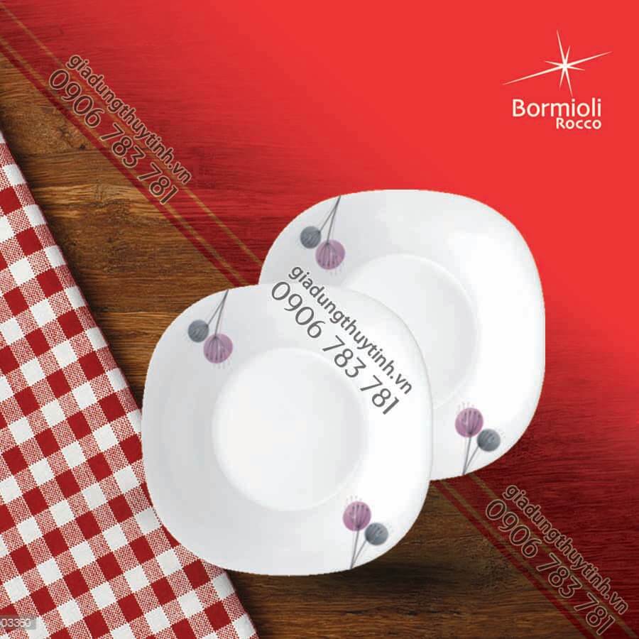Combo 2 đĩa soup thủy tinh vuông 23 x 23 Parma Geoflwers Purple - Bormioli Rocco