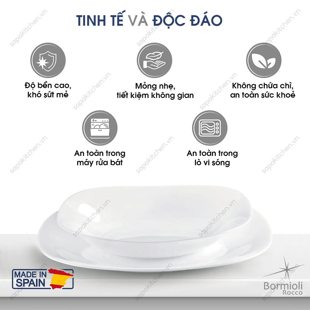 Bộ chén đĩa thủy tinh vuông Parma 10 món