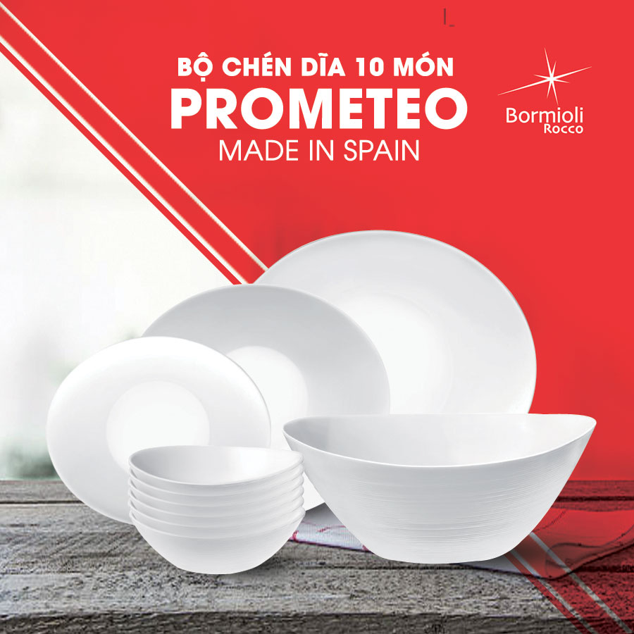 Bộ chén đĩa thủy tinh Prometeo 10 món (Bormioli Rocco)