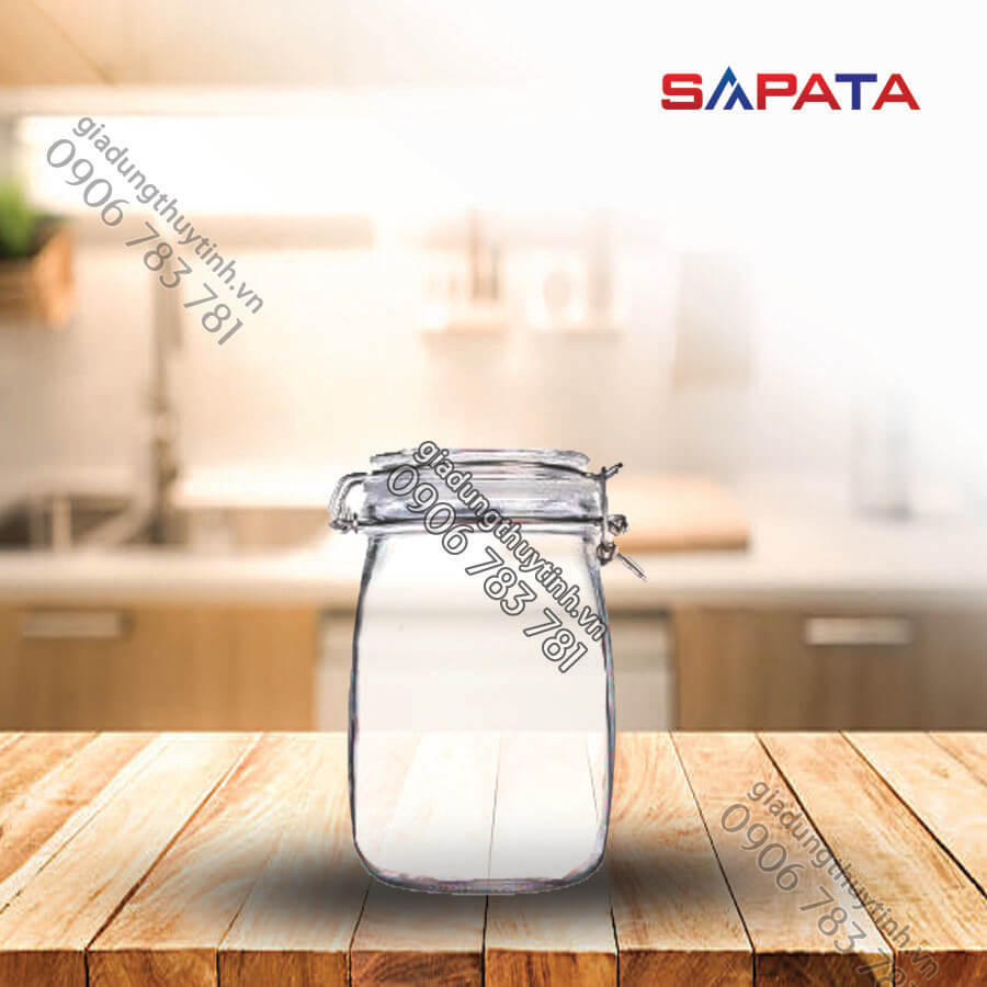 Hũ thủy tinh tròn nắp cài inox 1L - SAPATA