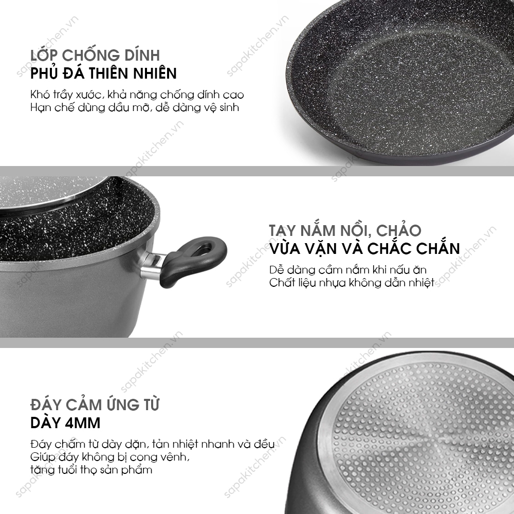 Chảo cạn chống dính phủ đá thiên nhiên Stoneline 20cm