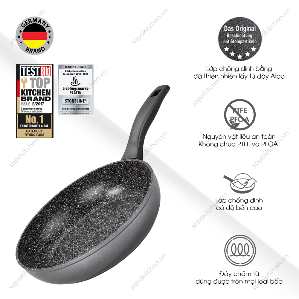 Bộ 2 chảo chống dính phủ đá thiên nhiên Stoneline Premium (20cm, 28cm)