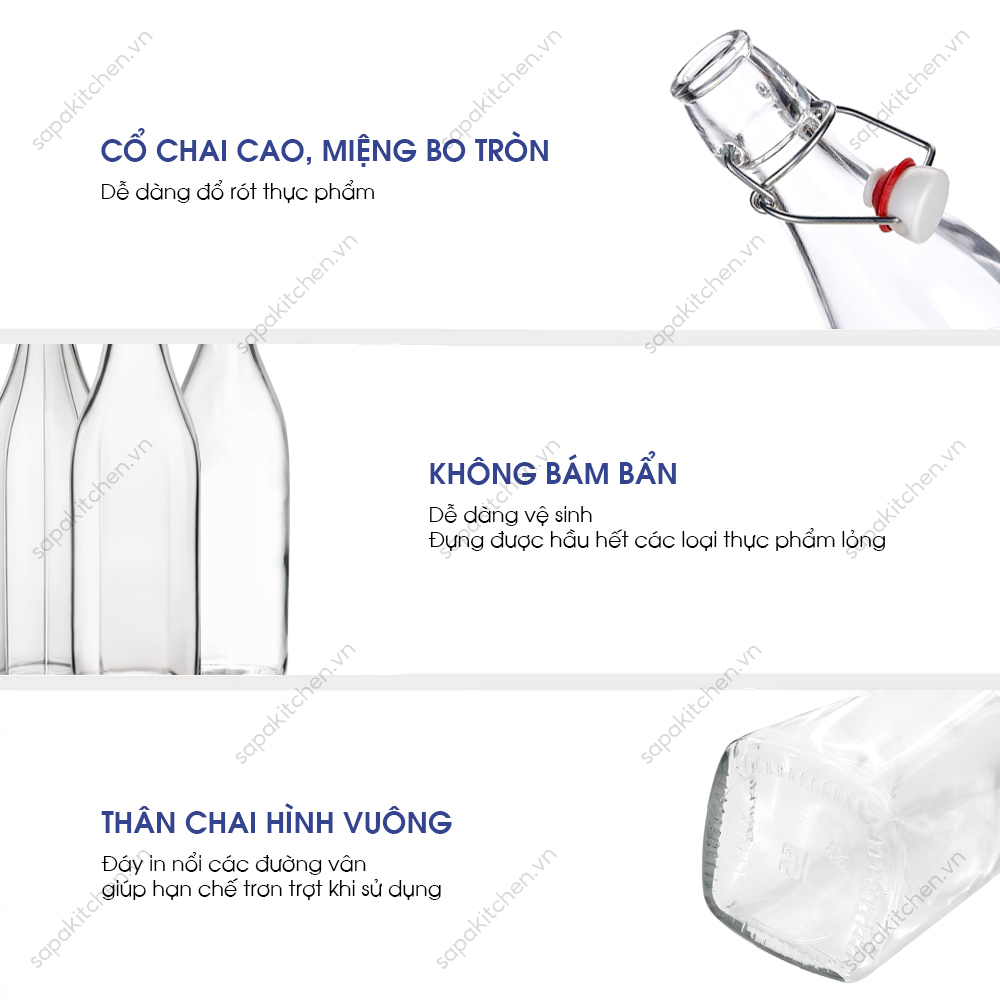 Chai thủy tinh vuông nắp cài kín hơi Swing 0.25L