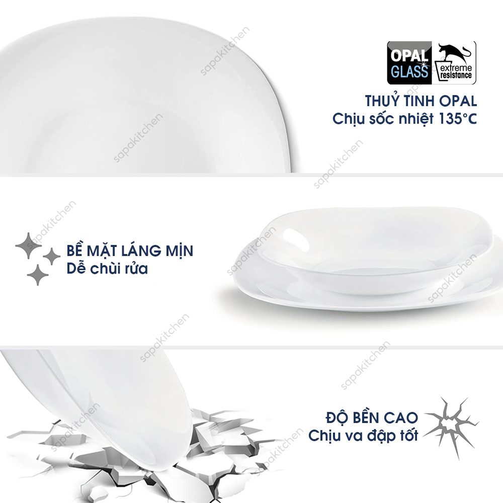 Đĩa thủy tinh chữ nhật nhỏ Parma 16.5 x 21.5 cm