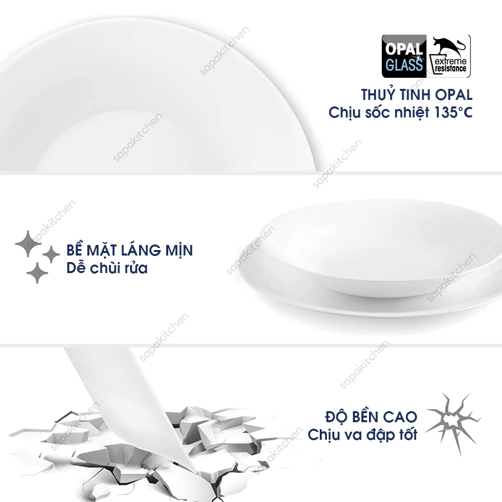Đĩa soup thủy tinh tròn White moon 22 cm