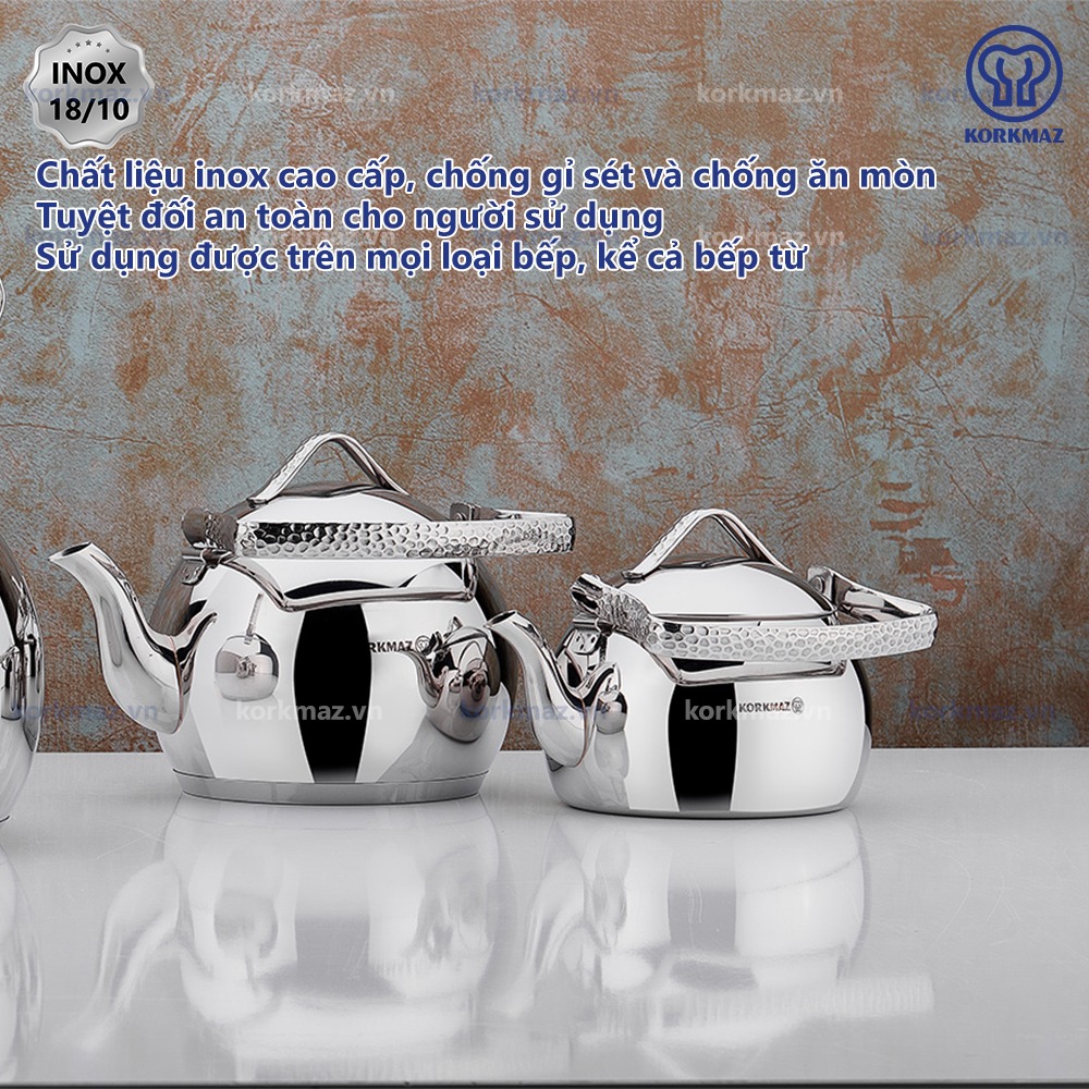Ấm inox cao cấp Korkmaz Tombik 3.5 lít - Ø17x20cm - A094