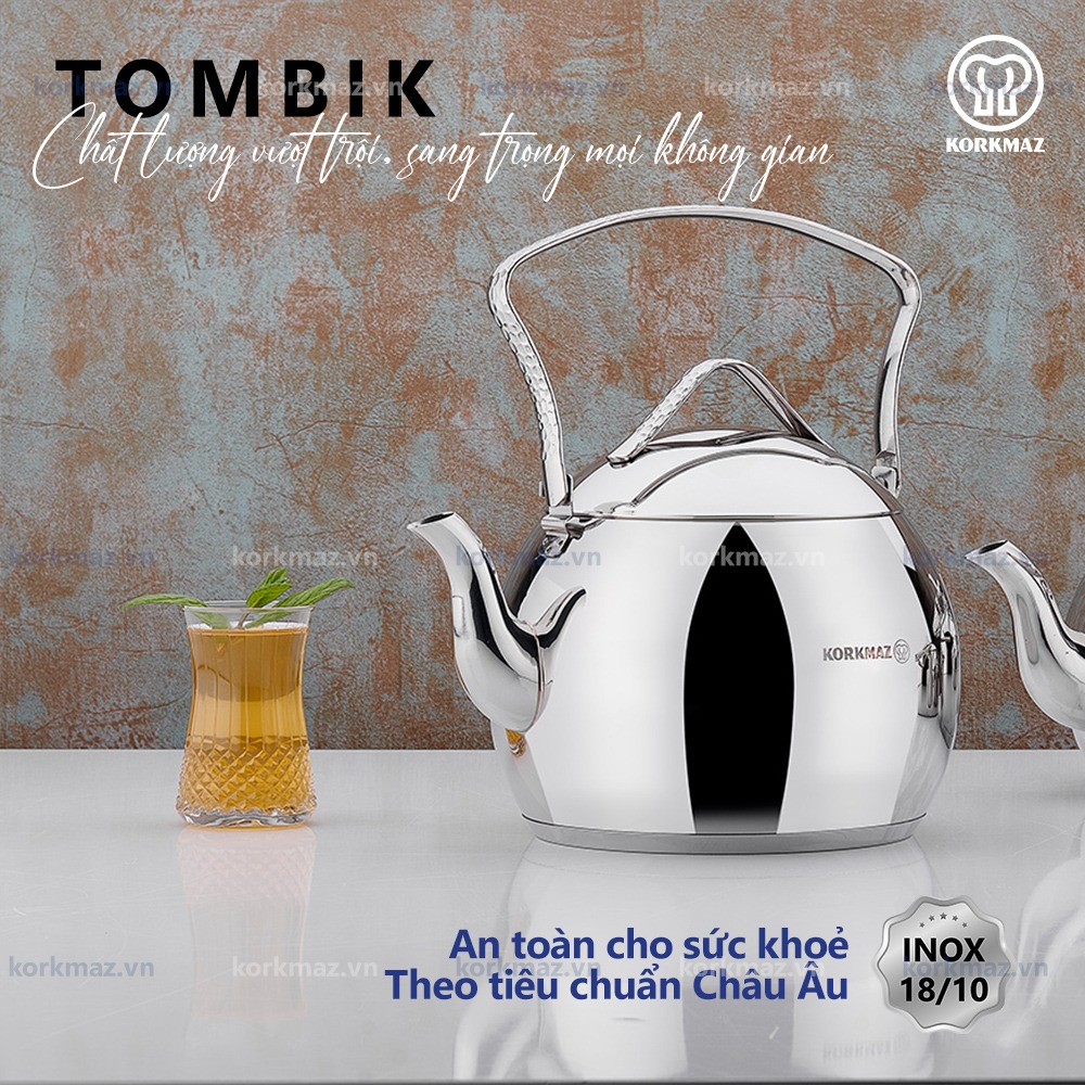 Ấm inox cao cấp Korkmaz Tombik 3.5 lít - Ø17x20cm - A094