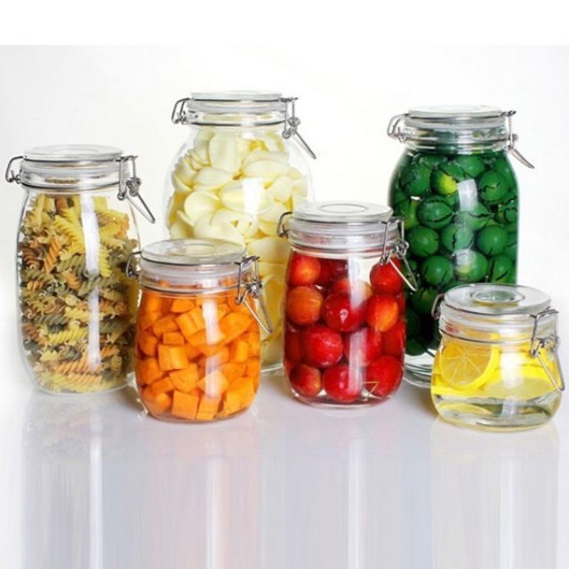 Hũ thủy tinh tròn nắp cài inox 1L - SAPATA