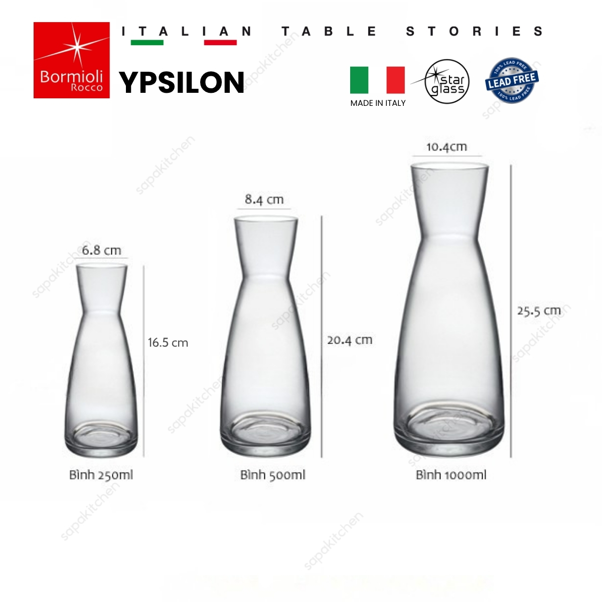 Bình rót thủy tinh Ypsilon 1L không nắp