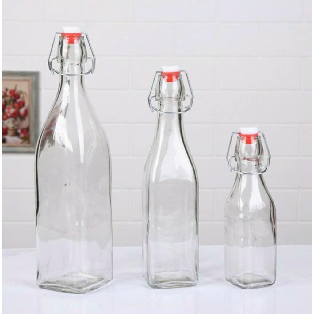 Chai thủy tinh vuông nắp cài 250ml - SAPATA