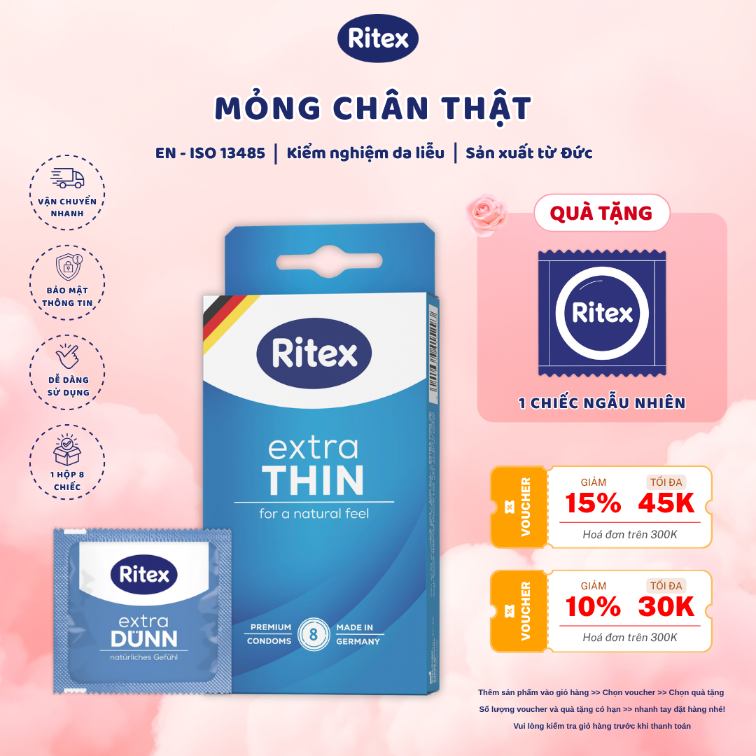EXTRA THIN – SIÊU MỎNG NHẤT (HỘP 8 CHIẾC),TẶNG kèm quà tặng