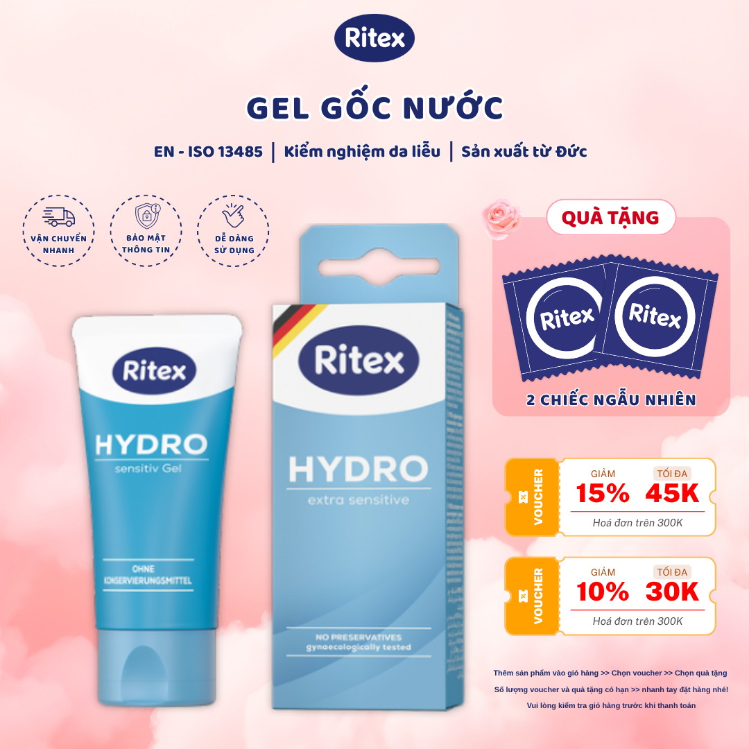 HYDRO - GEL BÔI TRƠN GỐC NƯỚC (TUÝP 50ML), TẶNG kèm 02 chiếc ngẫu nhiên