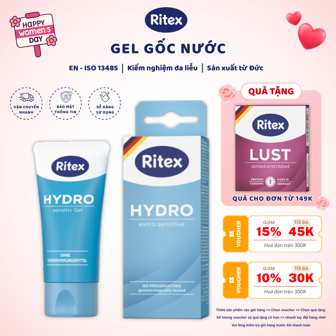 HYDRO - GEL BÔI TRƠN GỐC NƯỚC (TUÝP 50ML), TẶNG kèm 01 hộp Lust (3C)