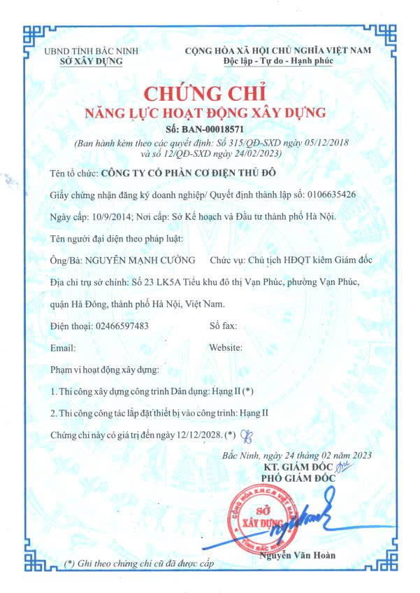 Chứng chỉ năng lực hoạt động xây dựng