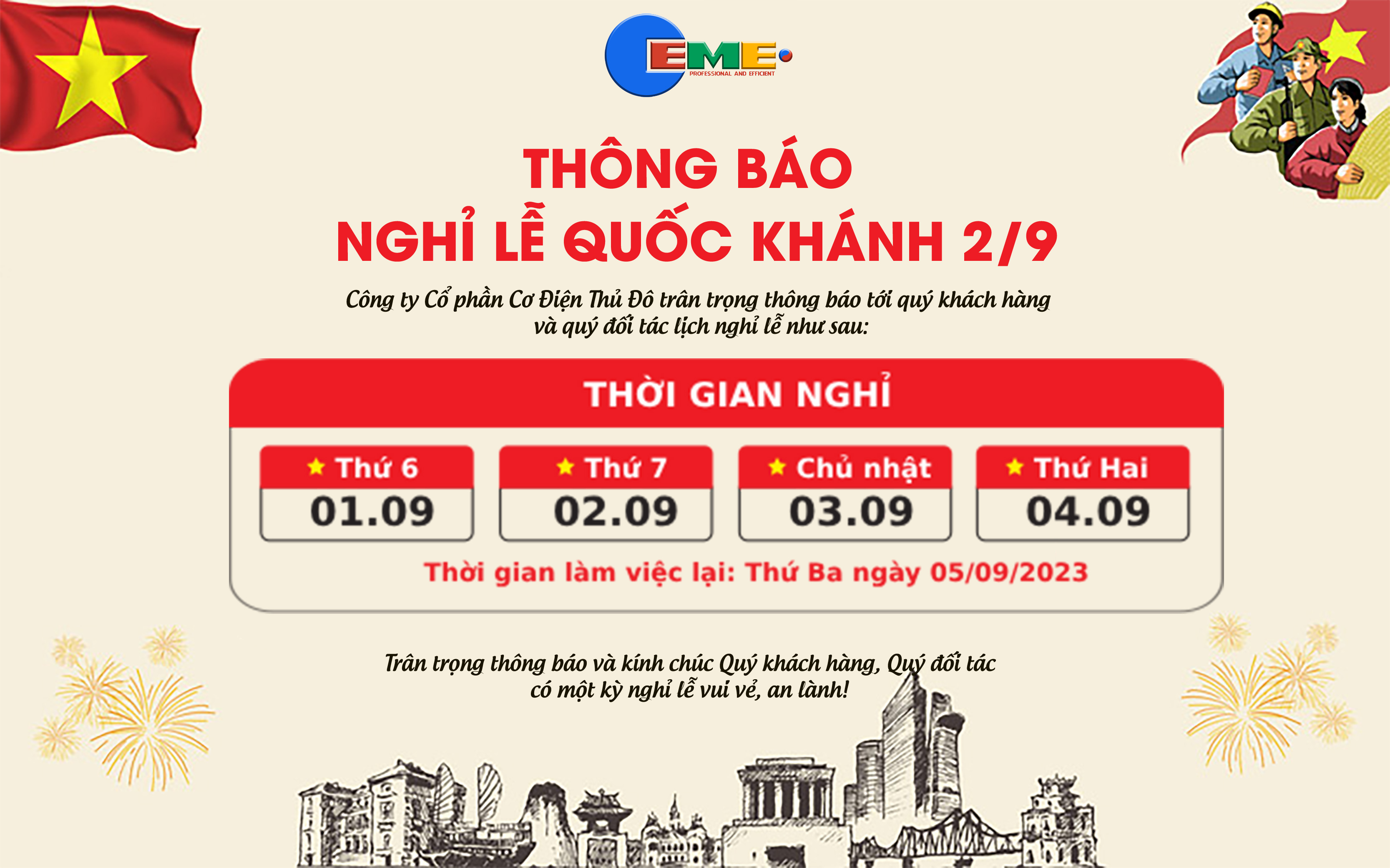 Thông báo nghỉ lễ 2/9/2023: