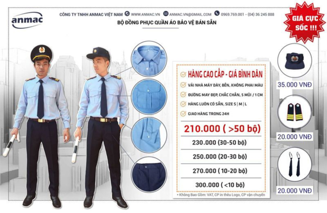 Anmac bán lẻ đồng phục bảo vệ cao cấp, vải may dày bền, không phai